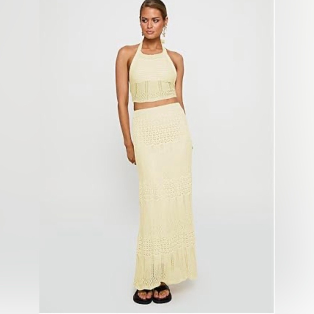 Princess Polly Xander NWT yellow crochet halter top maxi skirt set large
